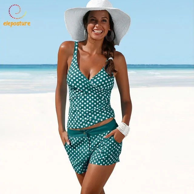 2 Piece Polka Dot Plus Size Swimwear Tankini High Waist Bathing Suits Swimsuit Vintage Retro Bikini Set Beachwear