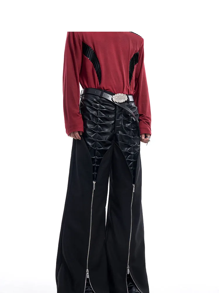 【24s Nov.】Original Small Multi-Laminated Pleated Zipper Leather Pants