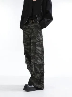 【24s Nov.】Vintage Distressed Camouflage Loose Overalls