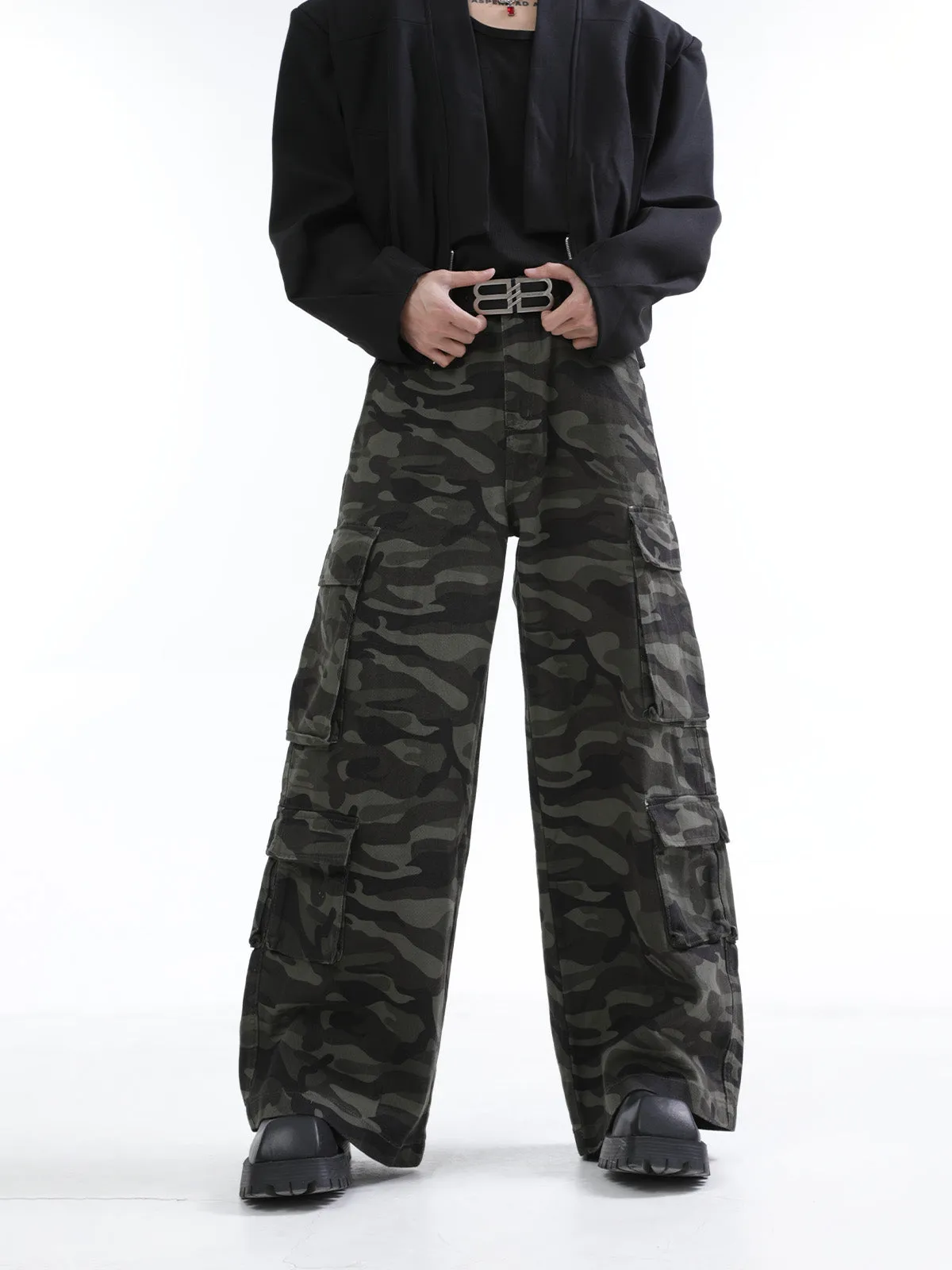 【24s Nov.】Vintage Distressed Camouflage Loose Overalls