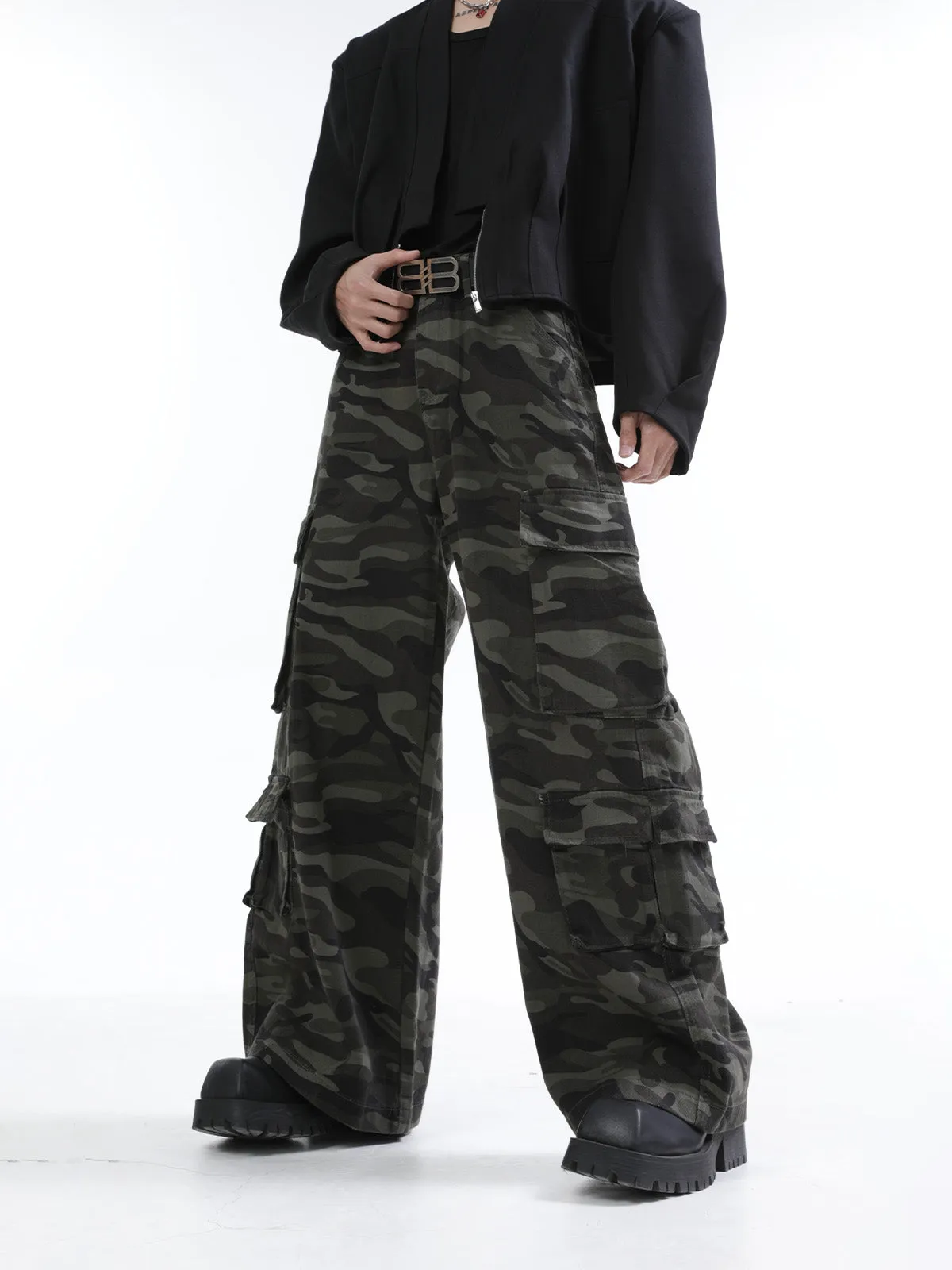 【24s Nov.】Vintage Distressed Camouflage Loose Overalls