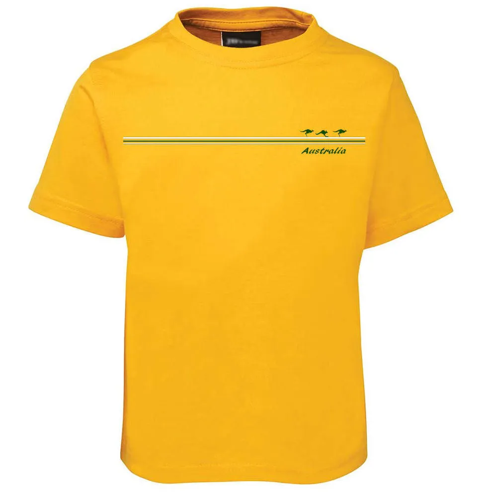 3 Kangaroo Stripe Childrens T-Shirt (Green & Gold Colour Choices)