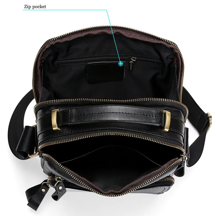 6028 Multifunctional Fashion Top-grain Leather Messenger Bag Casual Men Shoulder Bag (Black)