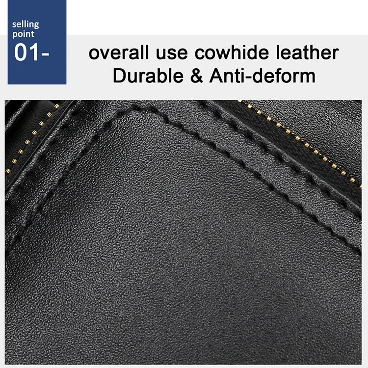 6028 Multifunctional Fashion Top-grain Leather Messenger Bag Casual Men Shoulder Bag (Black)