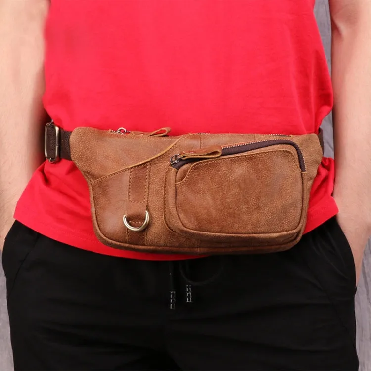 6467 Men Multifunctional Leather Waist Bag Outdoor Sports Diagonal Chest Bag(Brown)