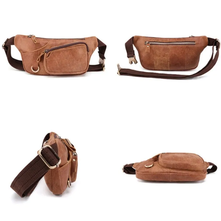 6467 Men Multifunctional Leather Waist Bag Outdoor Sports Diagonal Chest Bag(Brown)