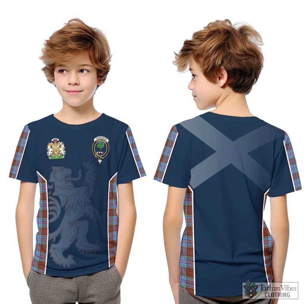 Anderson Modern Tartan Kid T-Shirt with Family Crest and Lion Rampant Vibes Sport Style