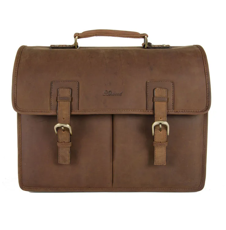 Ashwood Mud Brown Gareth Heavy Duty Leather Laptop Briefcase