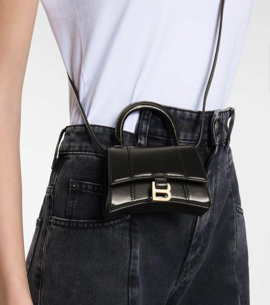 Balenciaga Hourglass Mini leather crossbody bag, black