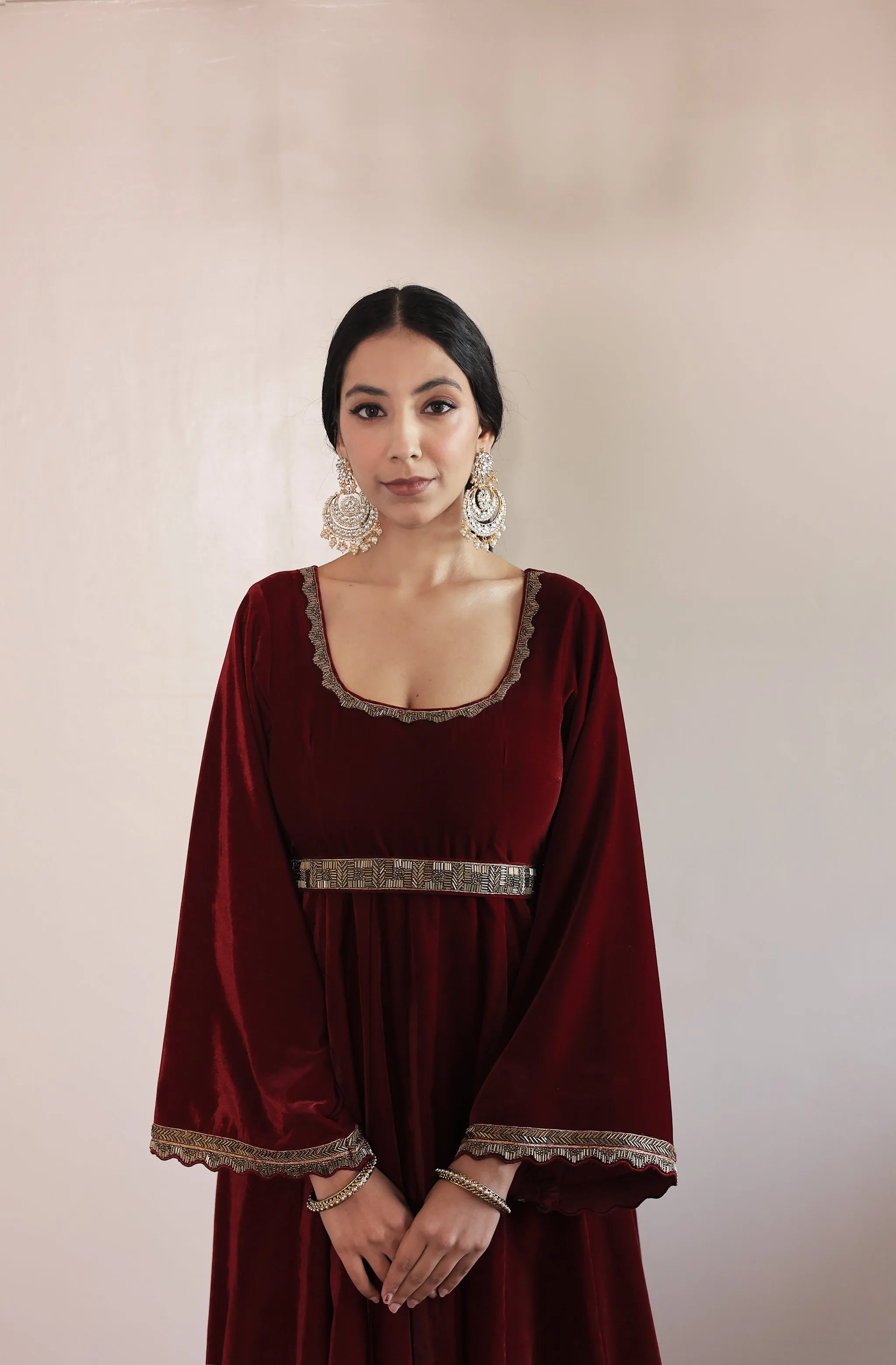 Begum Red Velvet Anarkali Set