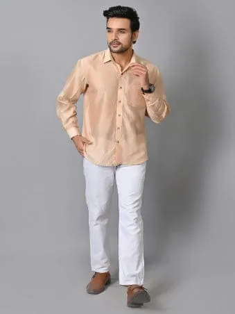 Beige Pure Silk Men Bandhej Shirt