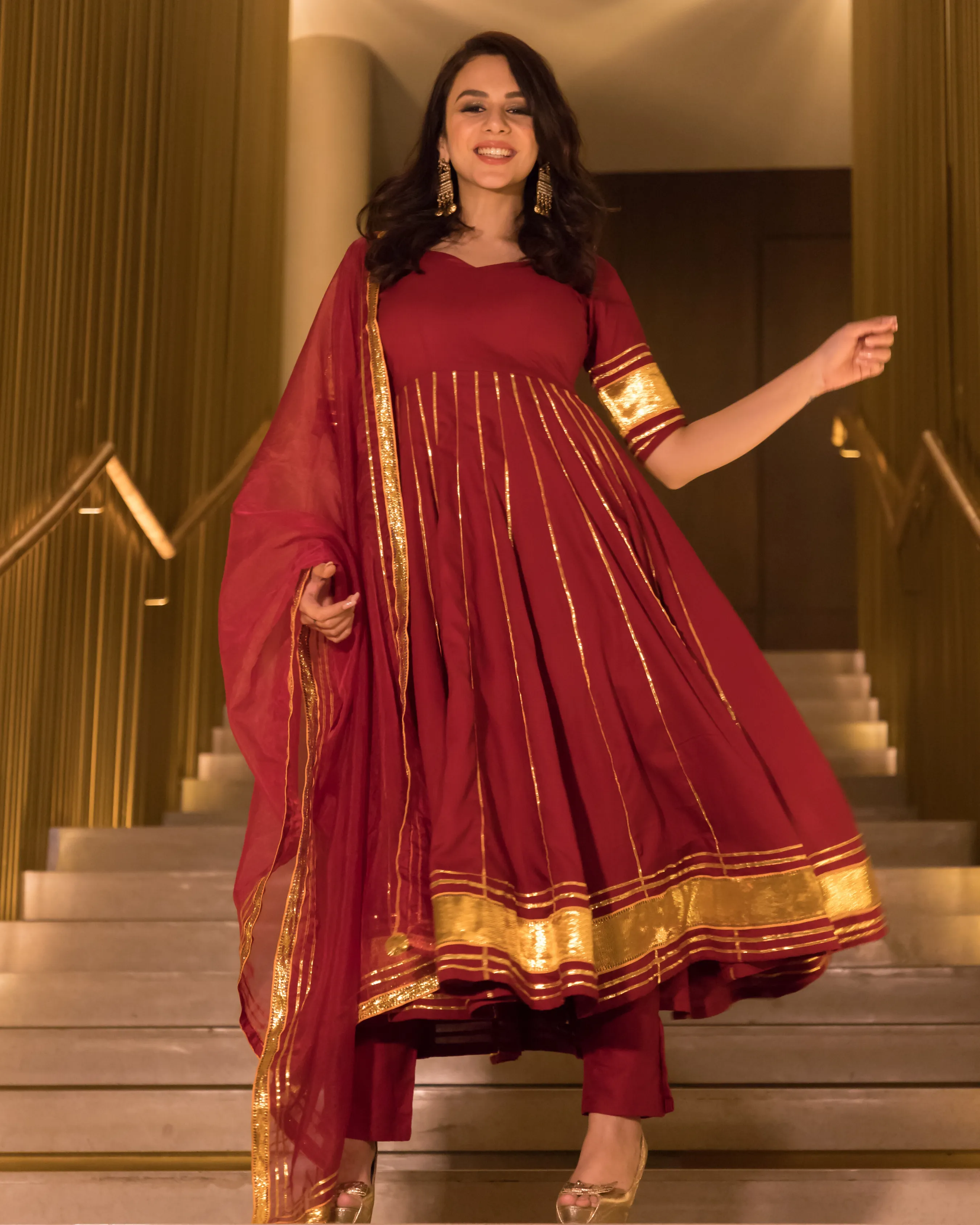 Berry Maroon Gotapatti Anarkali Set | Relove