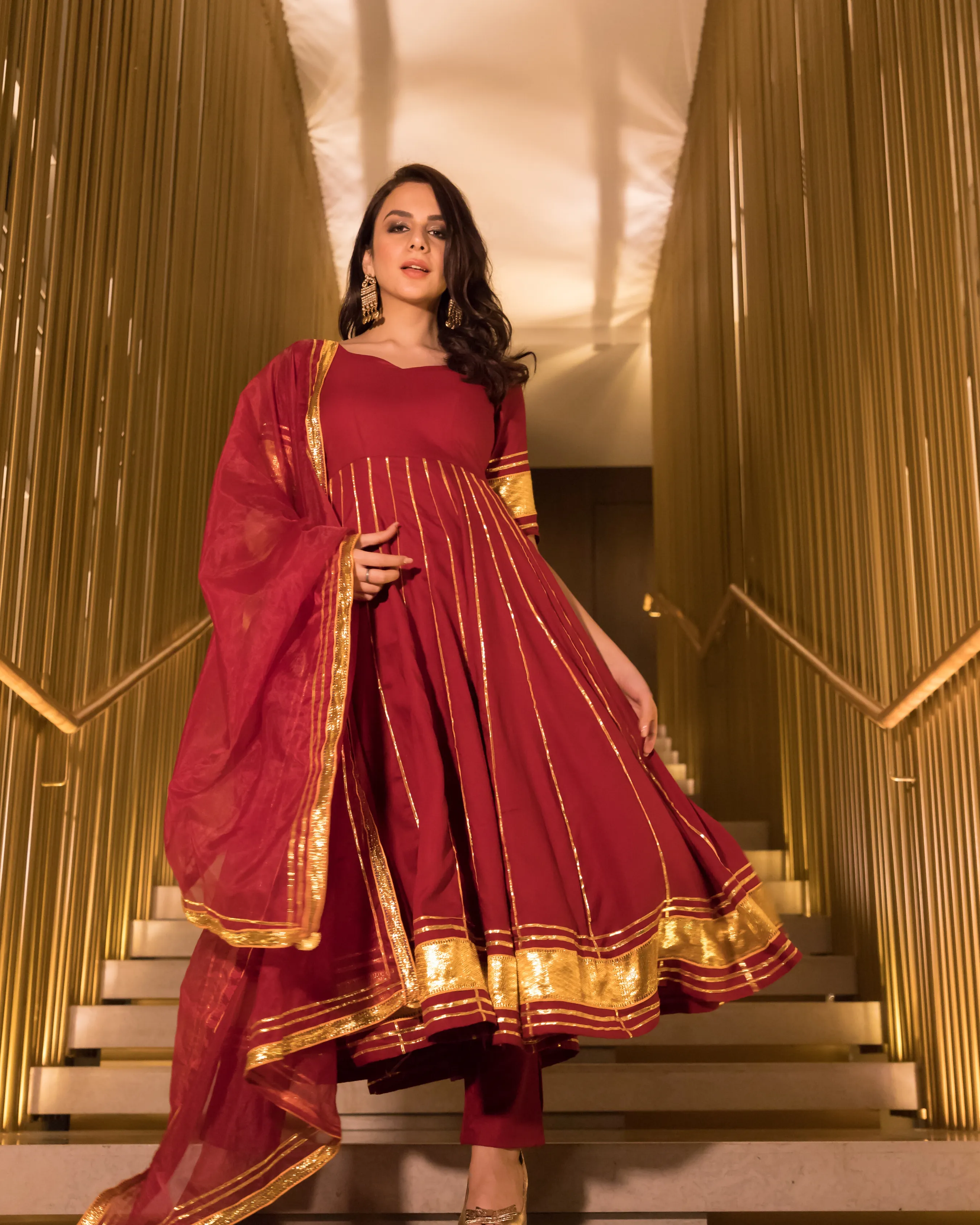 Berry Maroon Gotapatti Anarkali Set | Relove