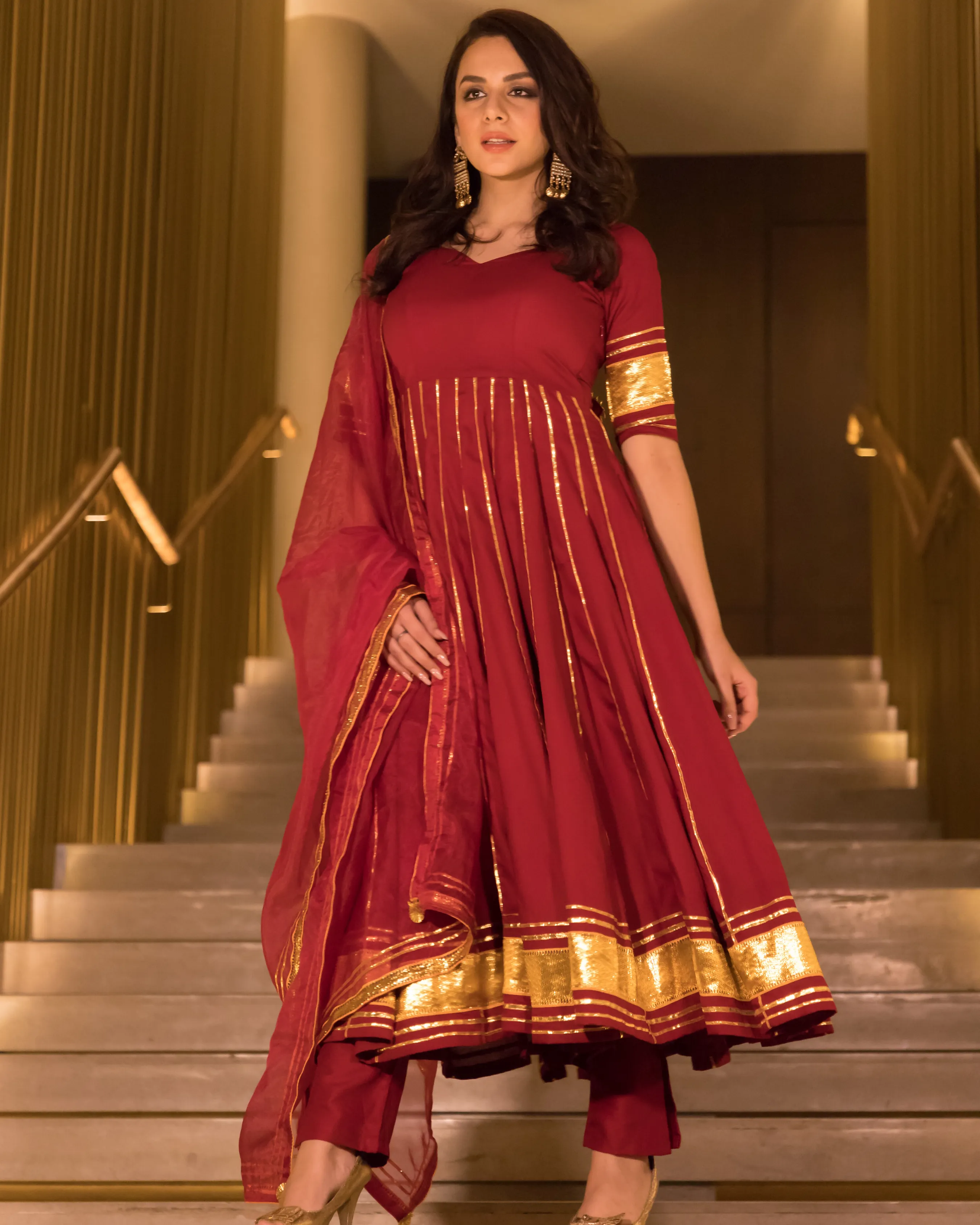 Berry Maroon Gotapatti Anarkali Set | Relove