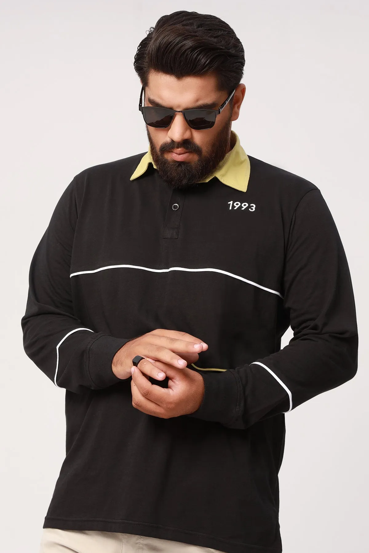 Black & Olive Rugby Polo Shirt (Plus Size) - W22 - MP0123P