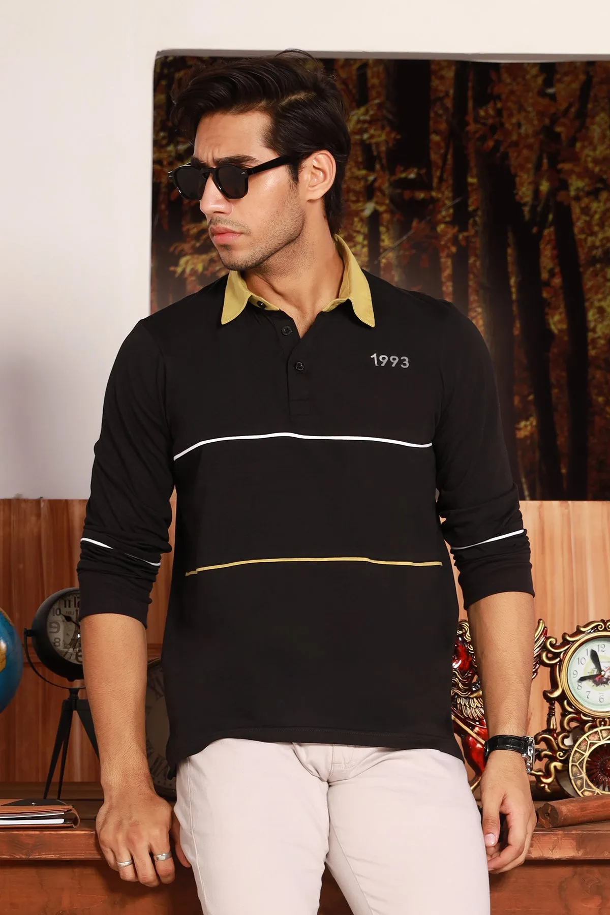 Black & Olive Rugby Polo Shirt - W22 - MP0123R