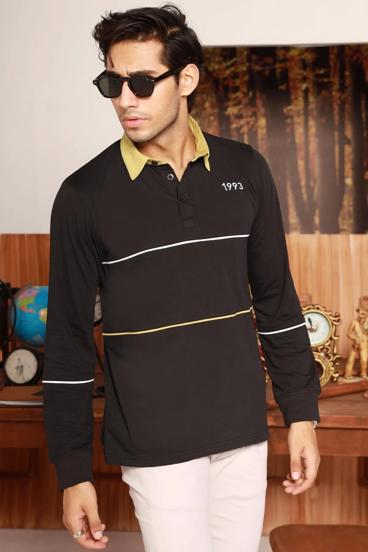 Black & Olive Rugby Polo Shirt - W22 - MP0123R