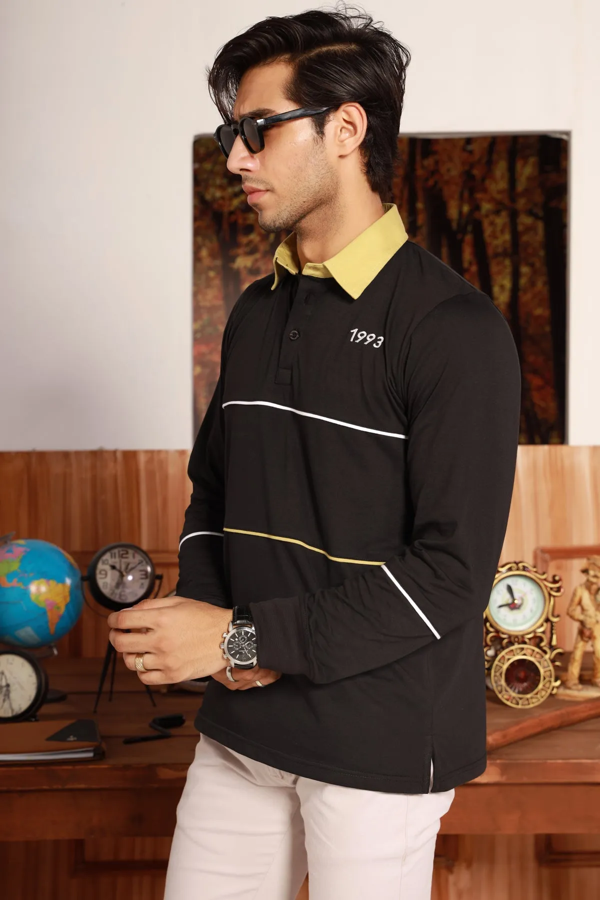 Black & Olive Rugby Polo Shirt - W22 - MP0123R