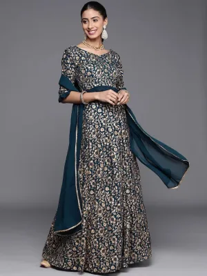 Blue Embroidered Georgette Lehenga Set