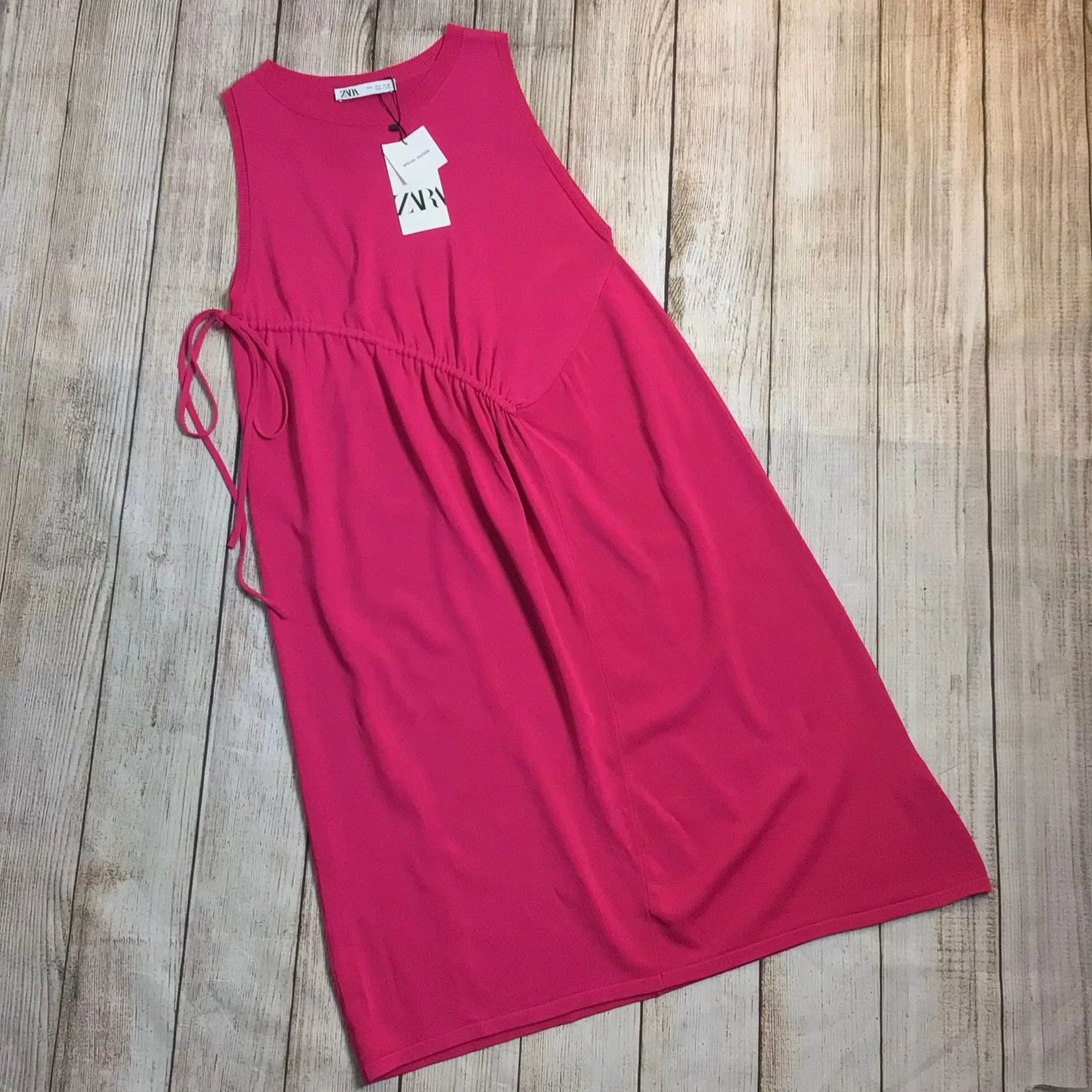 BNWT Zara Dark Pink Drawstring Dress Size S