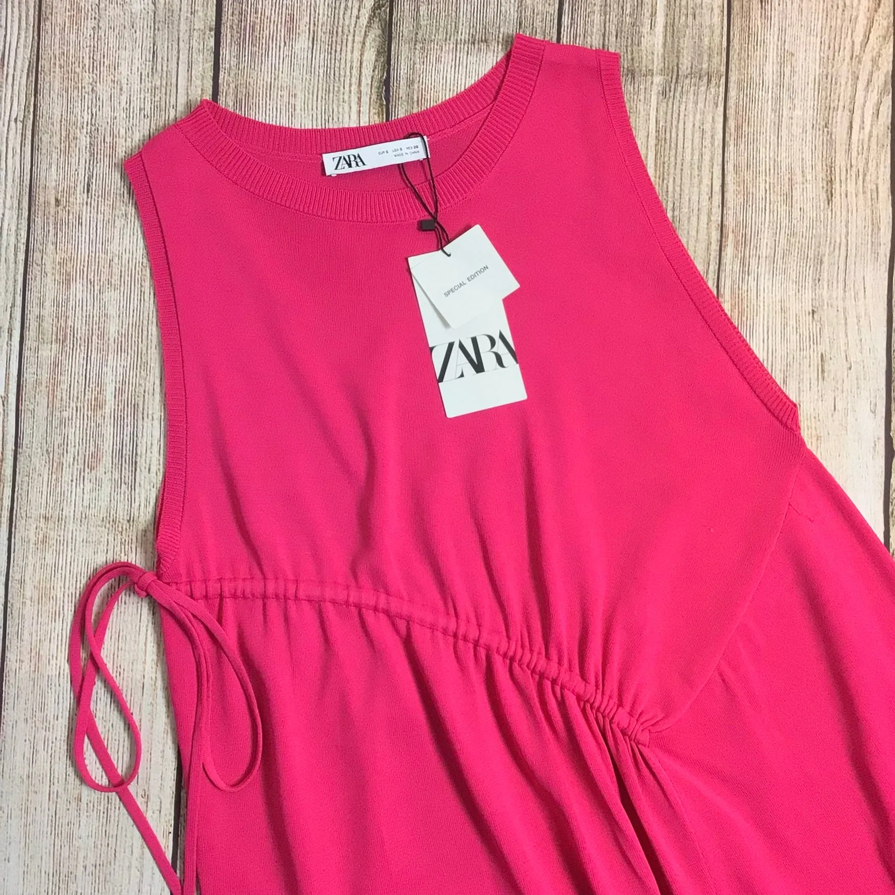 BNWT Zara Dark Pink Drawstring Dress Size S