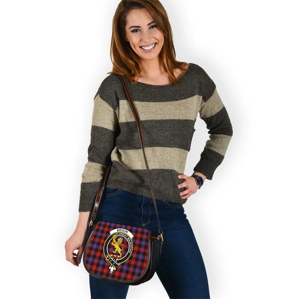 Broun Modern Tartan Saddle Bag with Family Crest