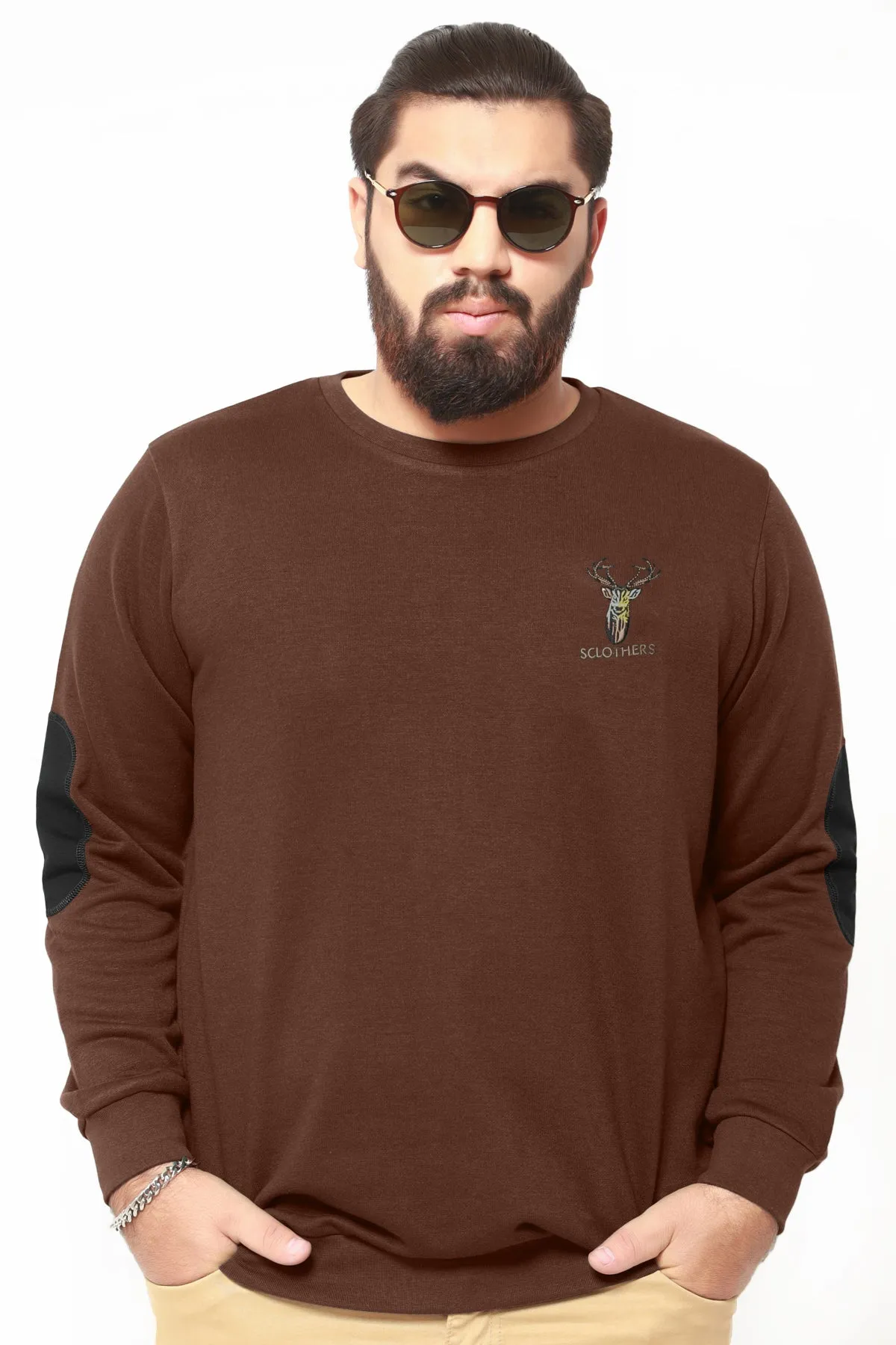 Brown Resolute Embroidered Sweatshirt (Plus Size) - W22 - MSW057P