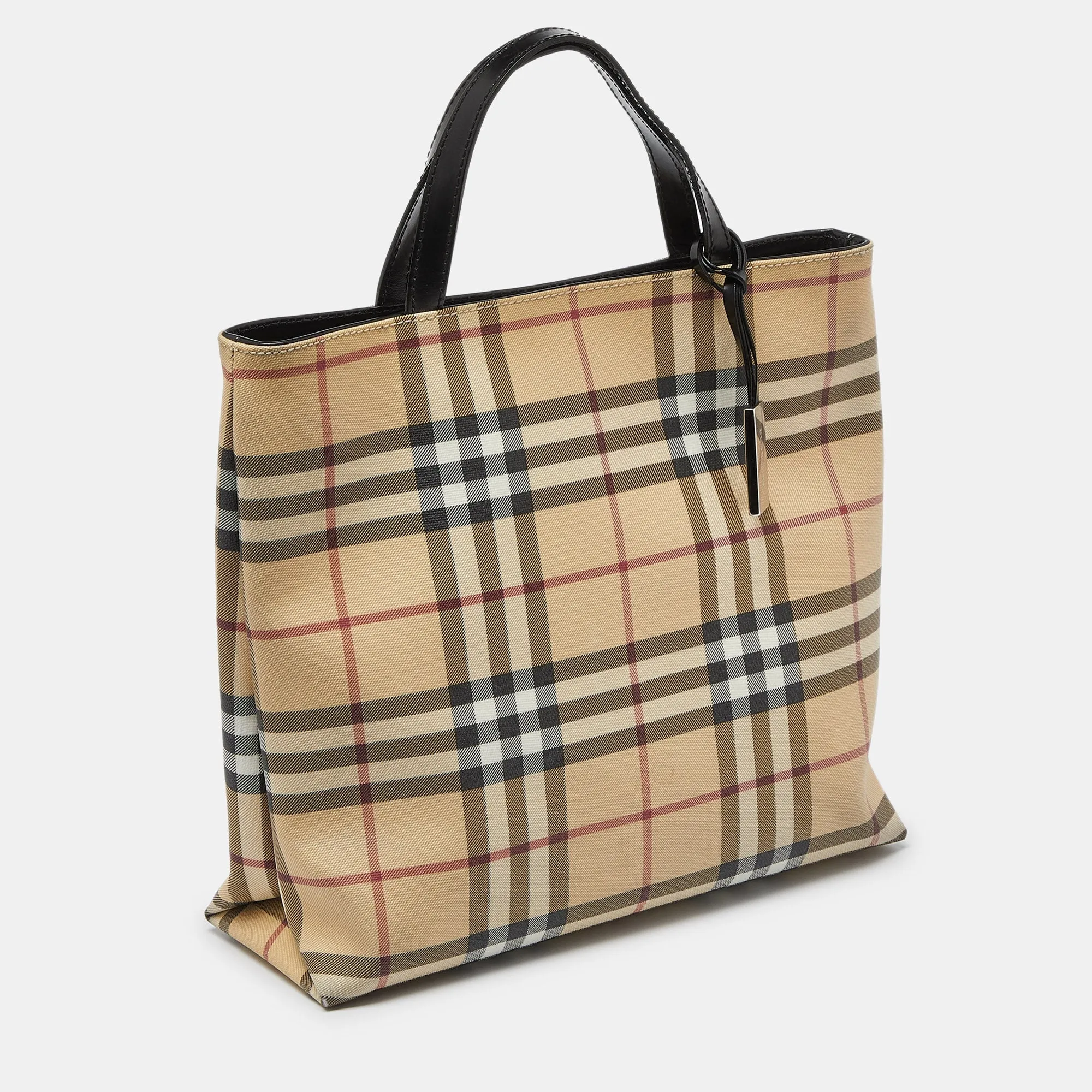 BURBERRY Beige House Check PVC and Patent Leather Tote