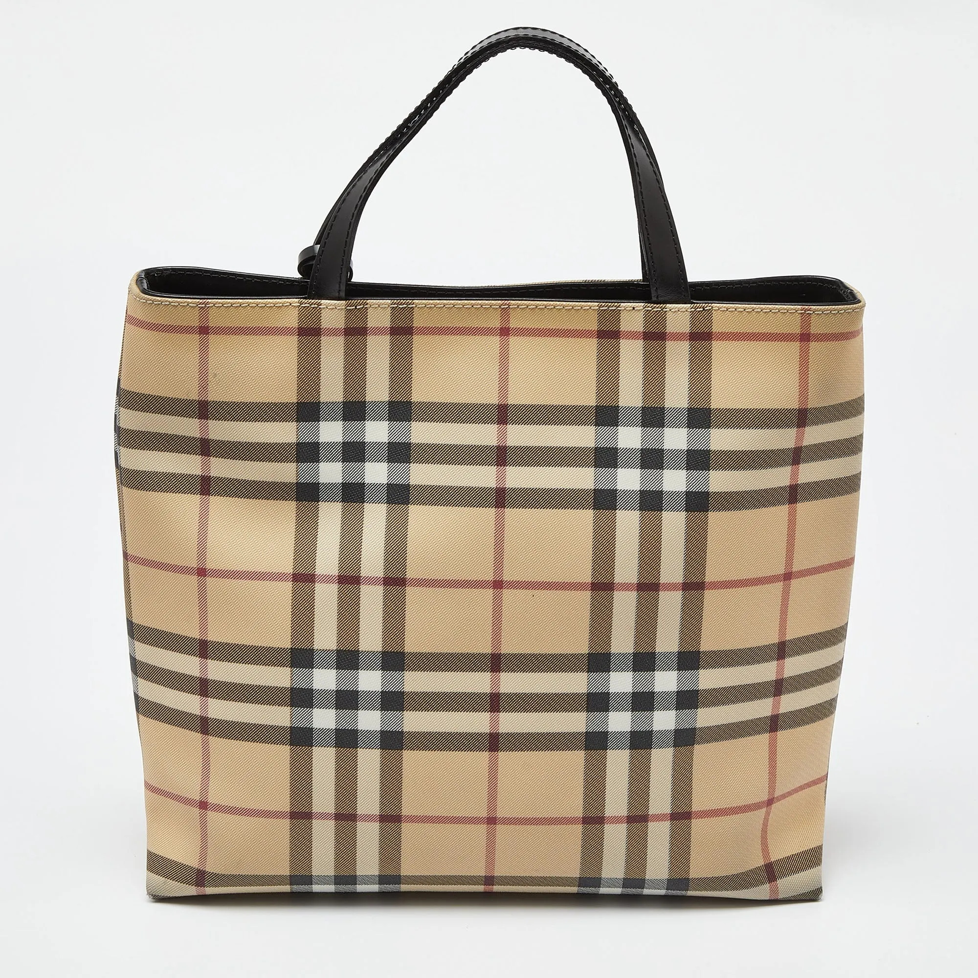 BURBERRY Beige House Check PVC and Patent Leather Tote