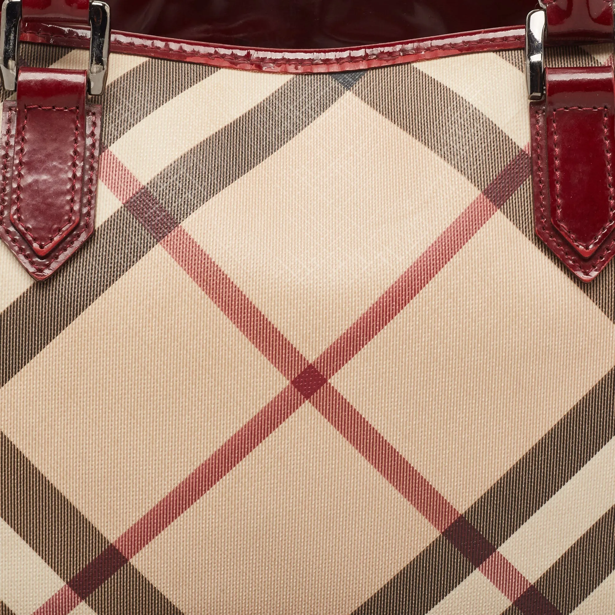 BURBERRY Burgundy/Black Nova Check PVC and Patent Leather Tote