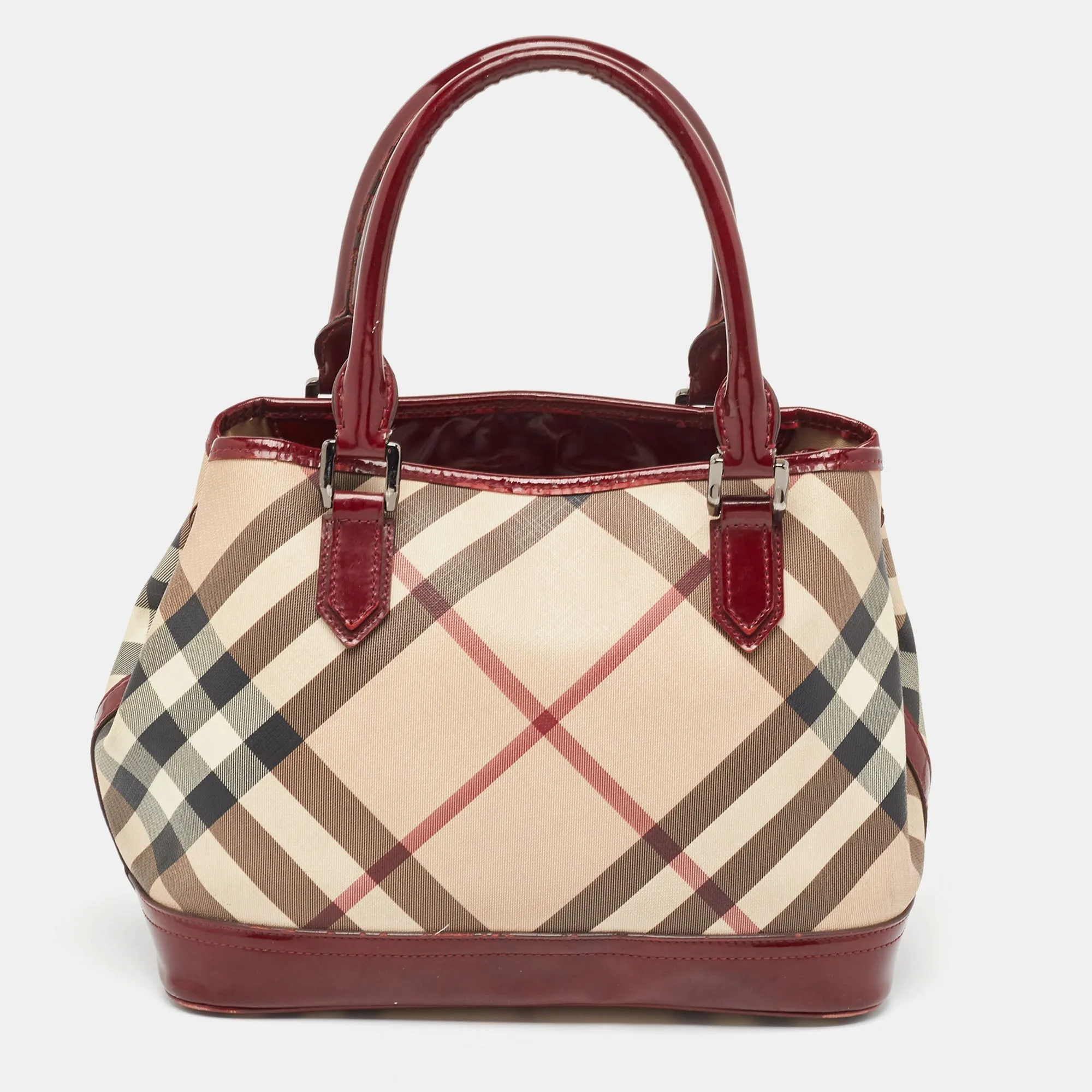 BURBERRY Burgundy/Black Nova Check PVC and Patent Leather Tote