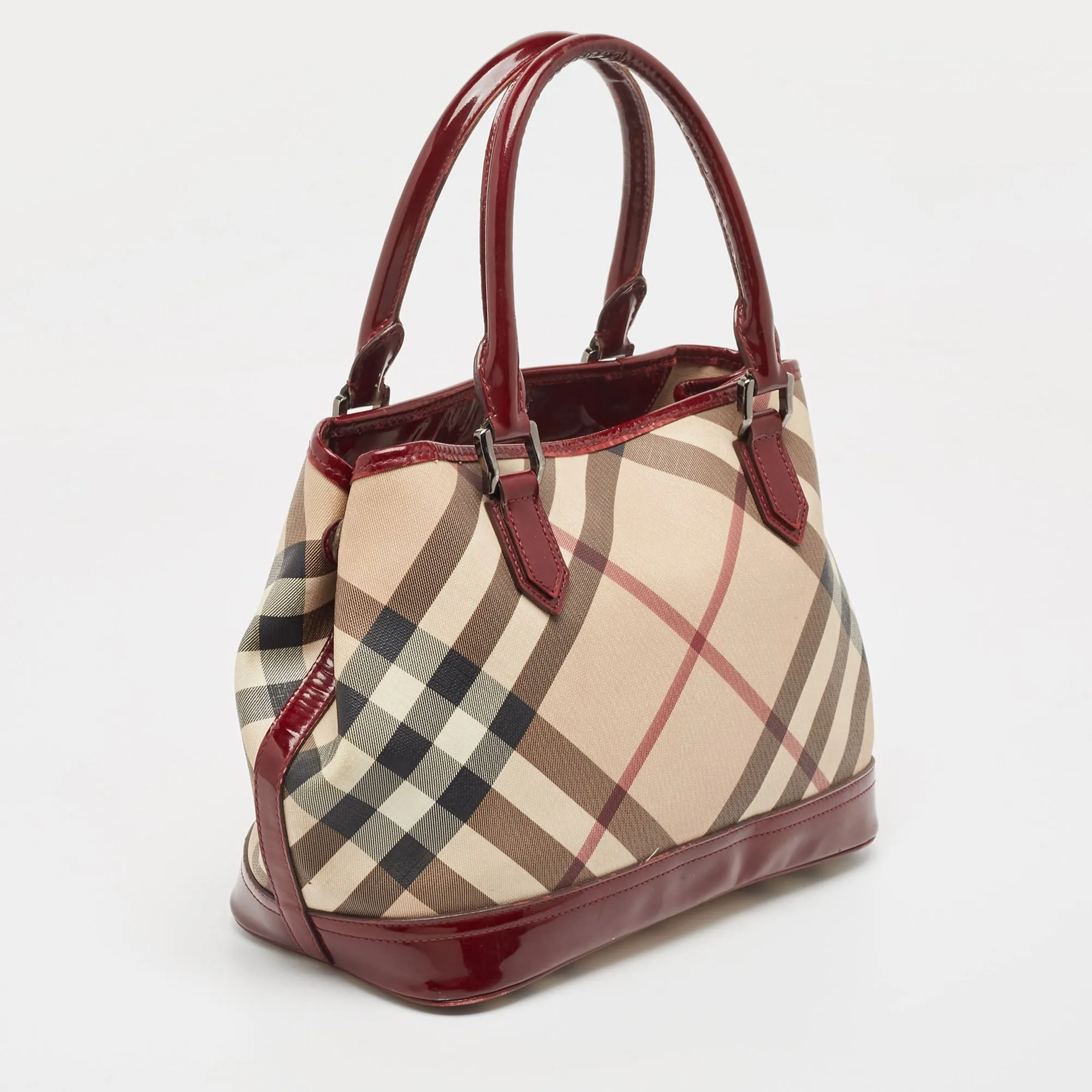 BURBERRY Burgundy/Black Nova Check PVC and Patent Leather Tote