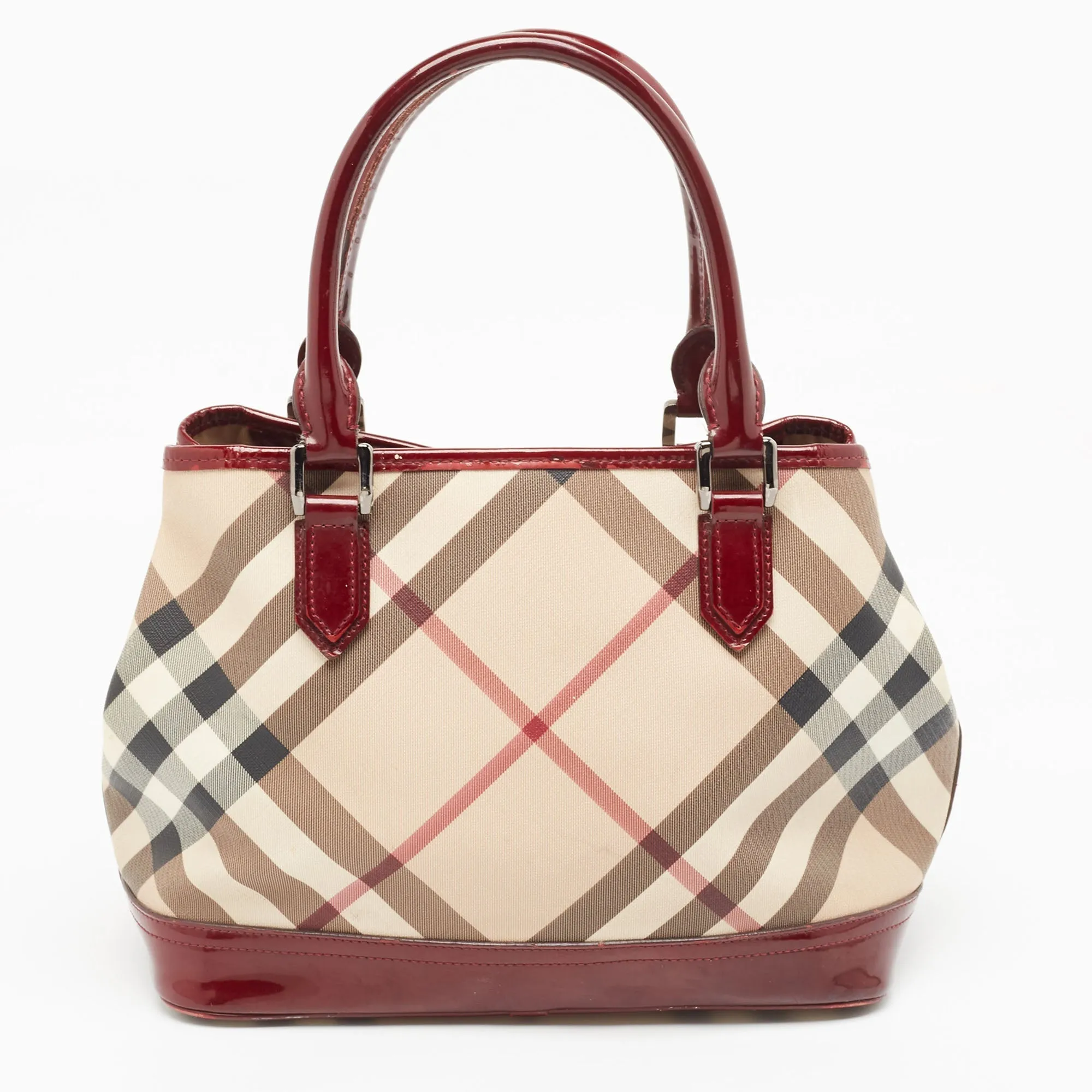 BURBERRY Burgundy/Black Nova Check PVC and Patent Leather Tote