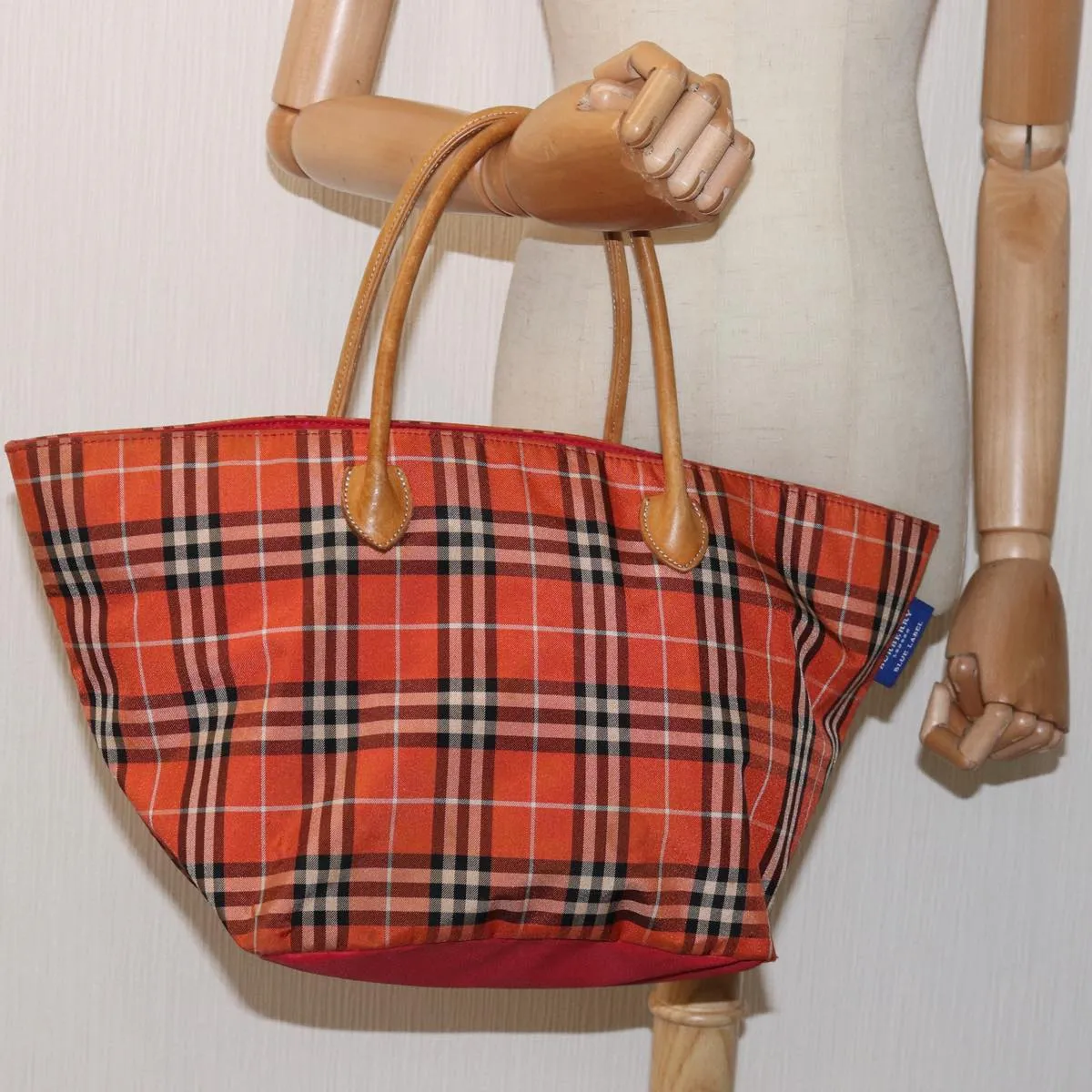 BURBERRY Nova Check Blue Label Tote Bag Nylon Leather Orange Brown  ti1814