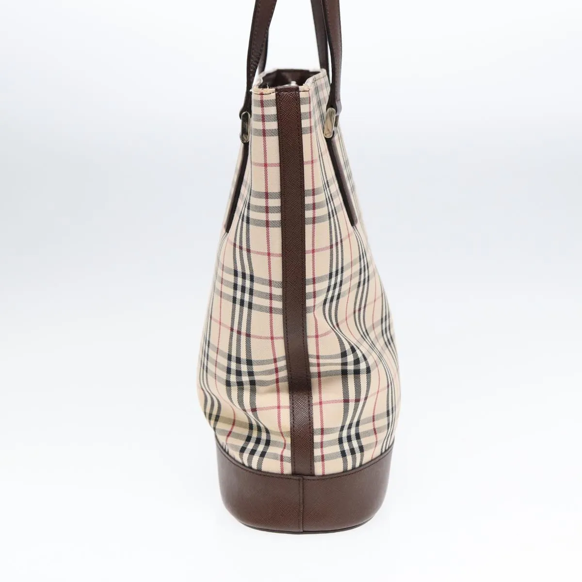 BURBERRY Nova Check Tote Bag Canvas Beige Brown Silver  87766