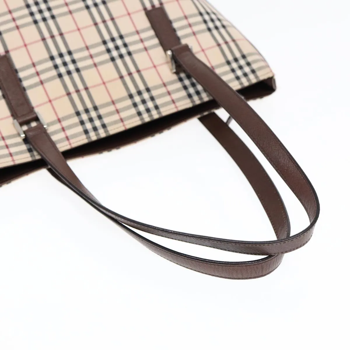 BURBERRY Nova Check Tote Bag Canvas Beige Brown Silver  87766