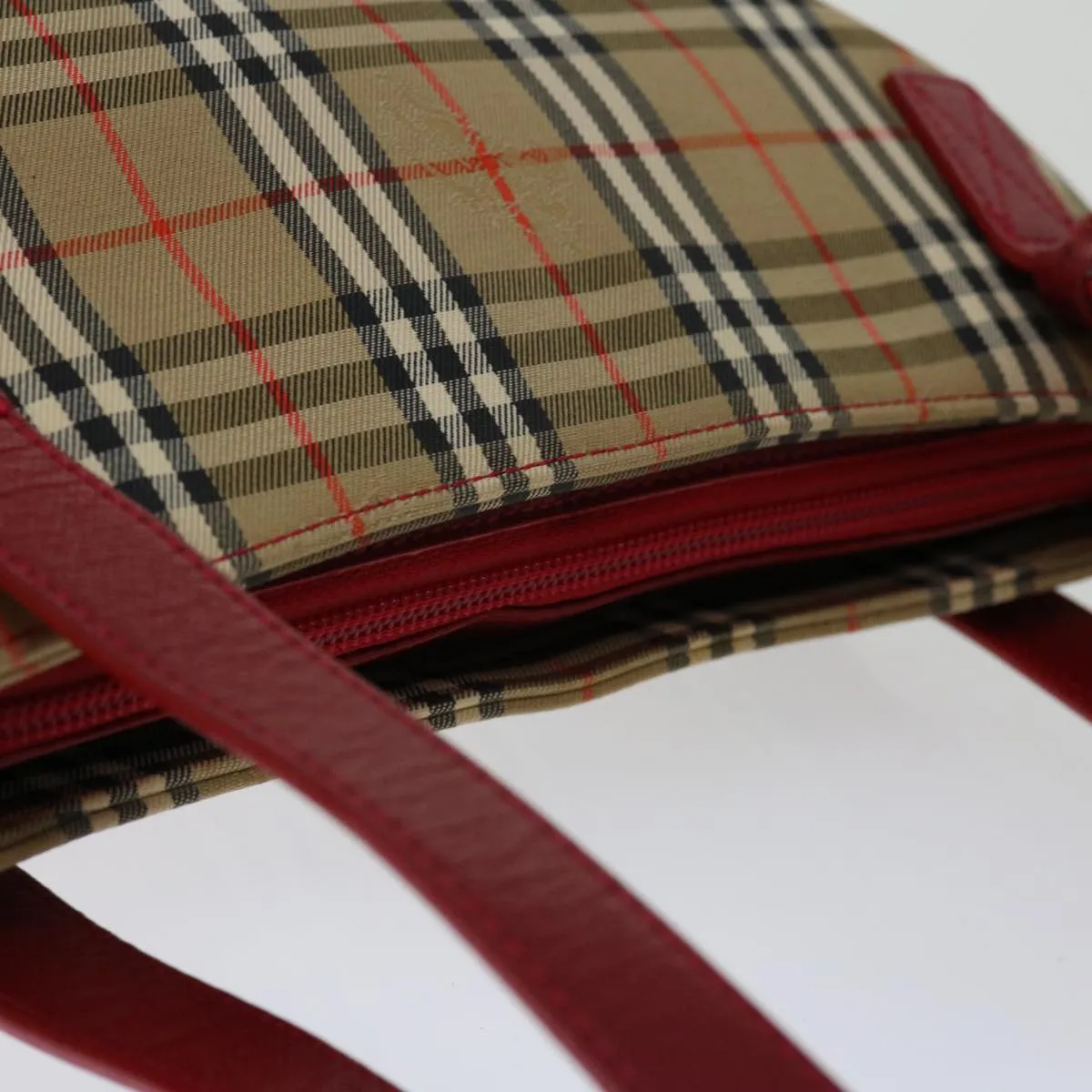 BURBERRY Nova Check Tote Bag Canvas Beige Red  69899