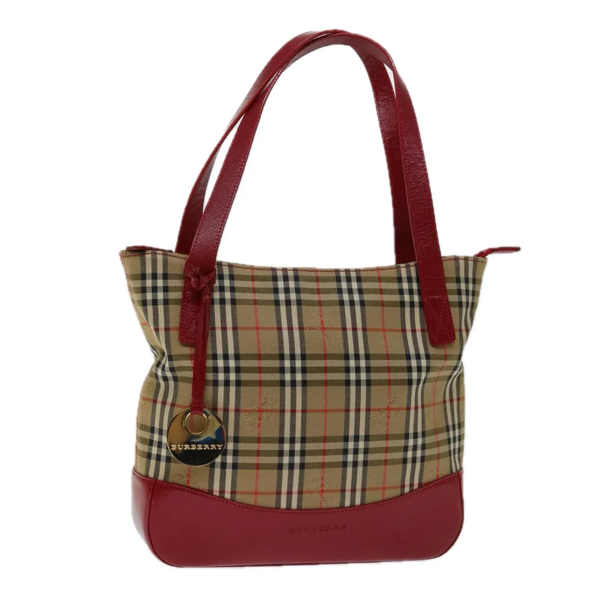 BURBERRY Nova Check Tote Bag Canvas Beige Red  69899