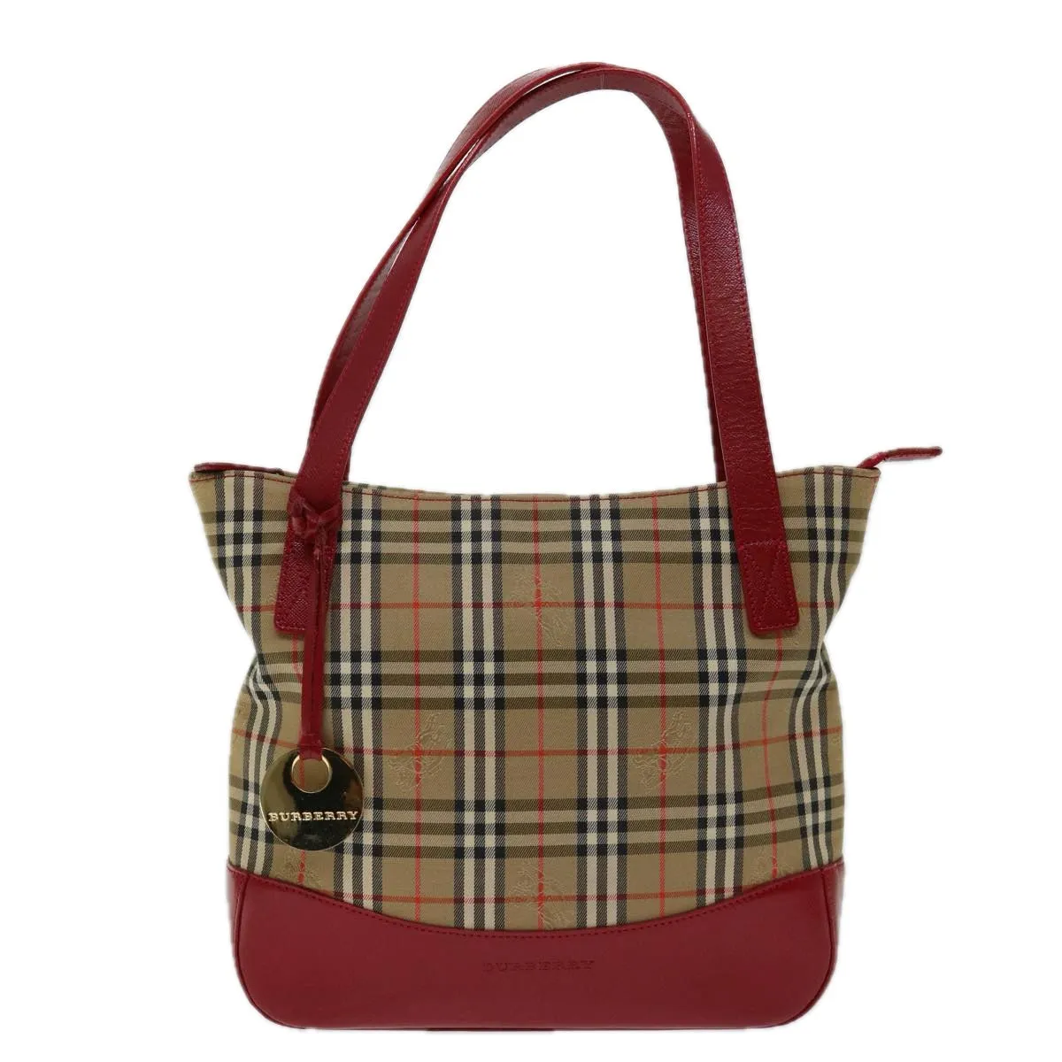 BURBERRY Nova Check Tote Bag Canvas Beige Red  69899