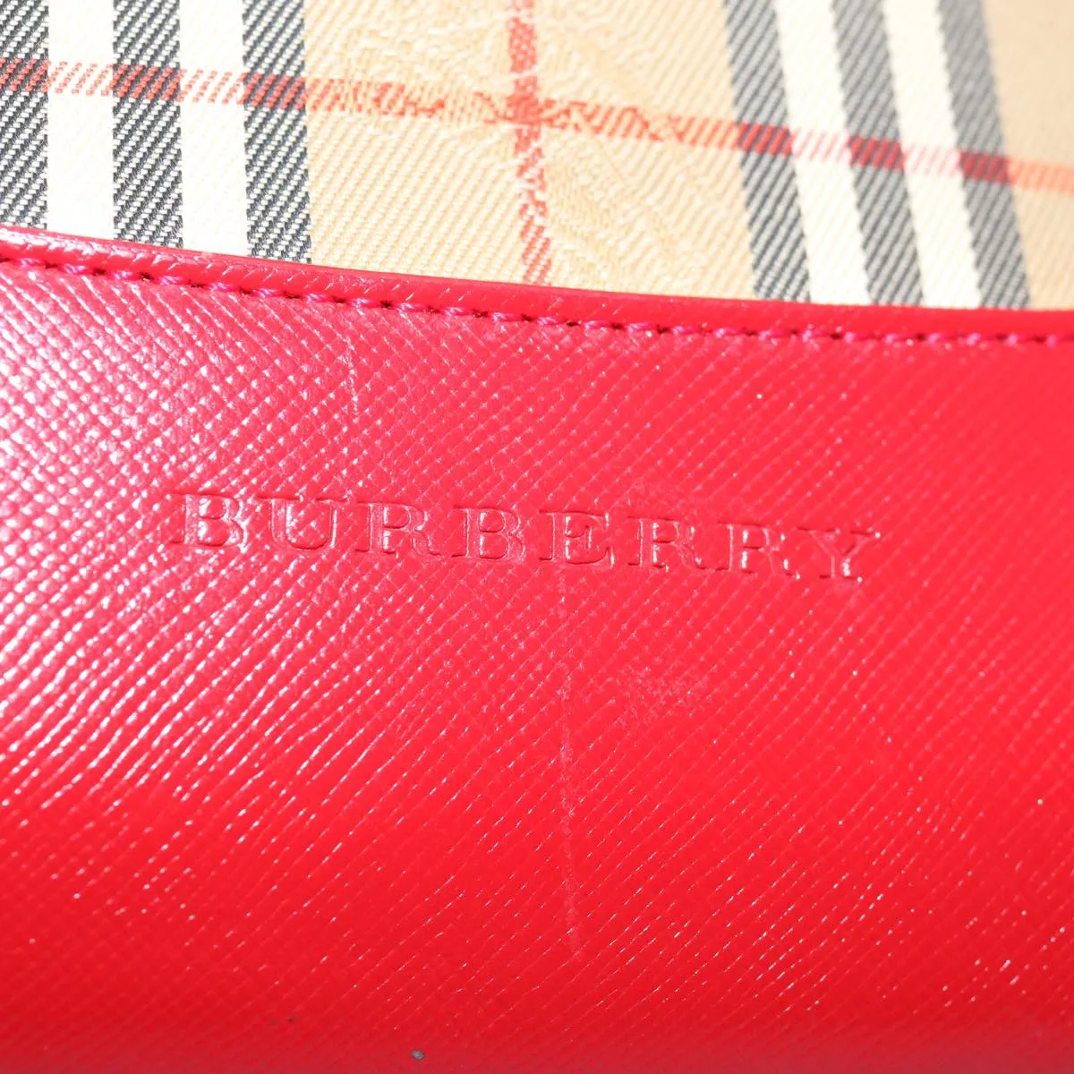 BURBERRY Nova Check Tote Bag Canvas Beige Red  69899