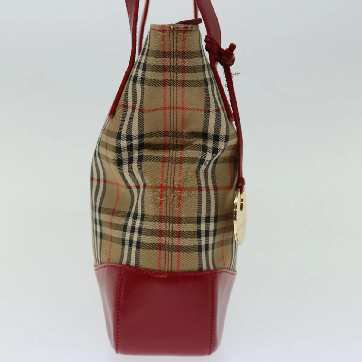 BURBERRY Nova Check Tote Bag Canvas Beige Red  69899