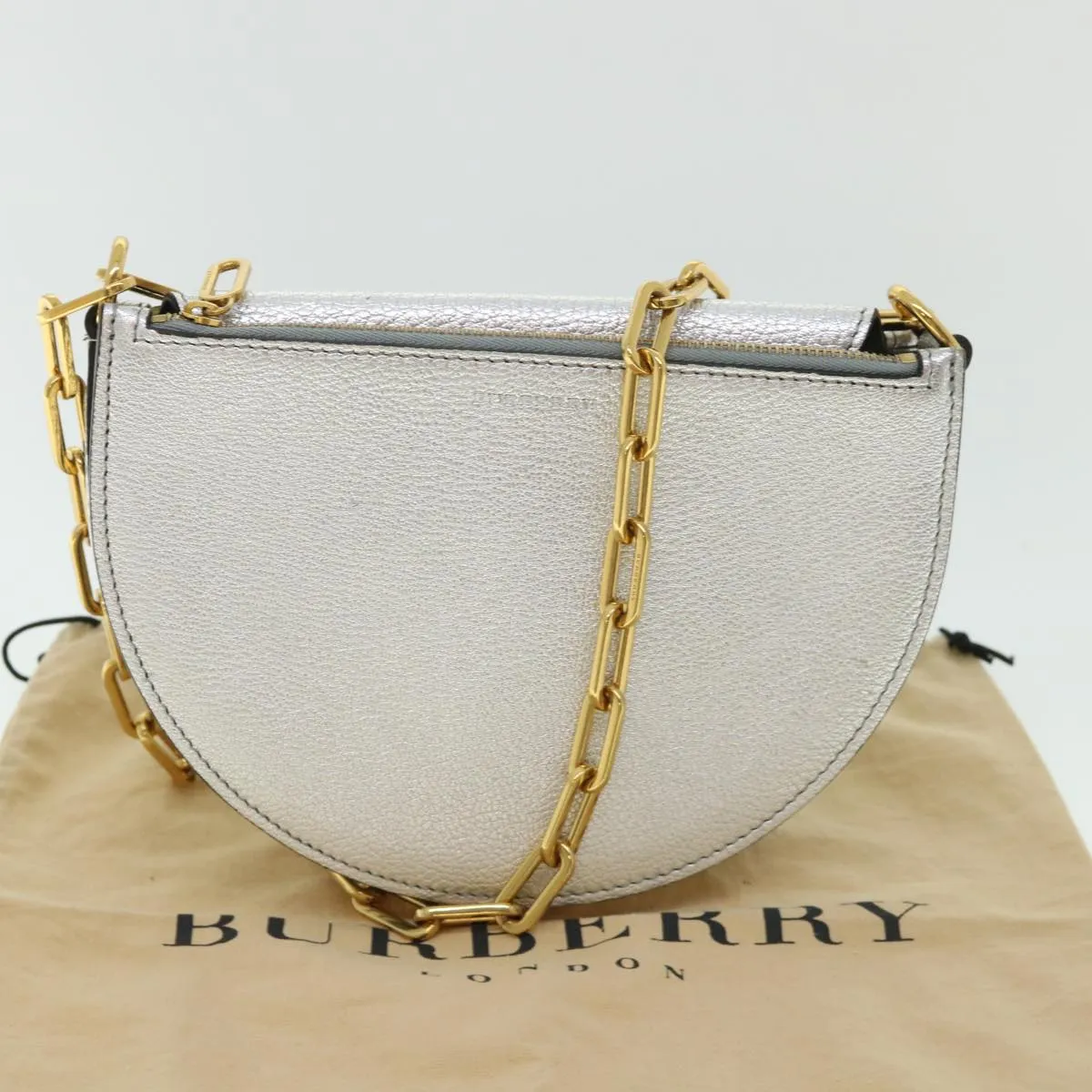 BURBERRY Olympia Chain Shoulder Bag Leather Silver  54029