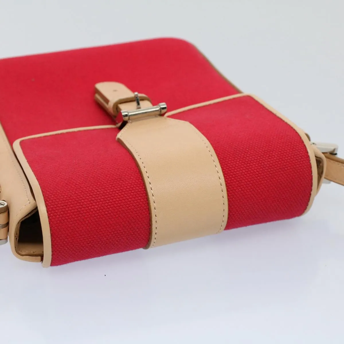 BURBERRY Shoulder Bag Canvas Leather Beige Red  54143