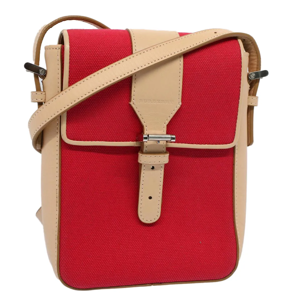 BURBERRY Shoulder Bag Canvas Leather Beige Red  54143