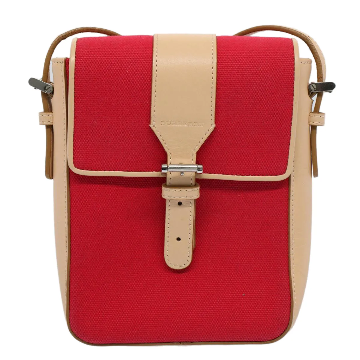 BURBERRY Shoulder Bag Canvas Leather Beige Red  54143