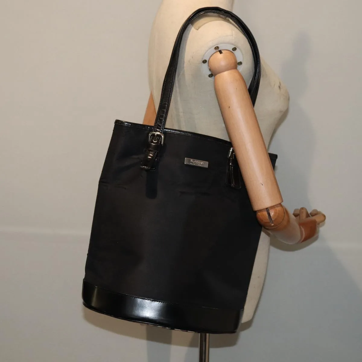 BURBERRYSs Nova Check Blue Label Tote Bag Nylon Beige Black  hk1462