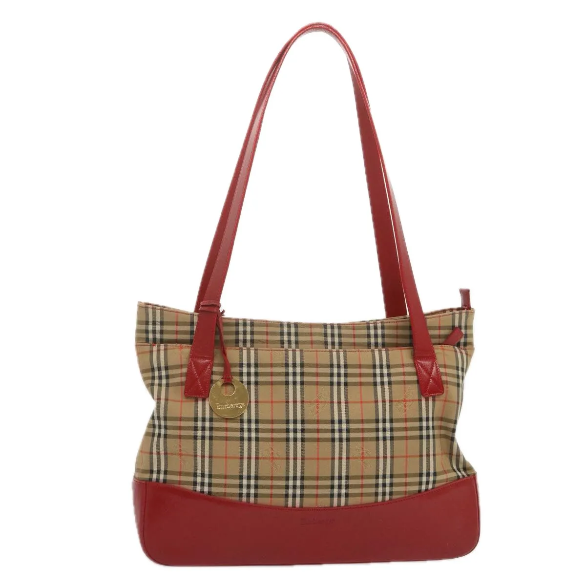 BURBERRYSs Nova Check Tote Bag Canvas Beige Red  68740