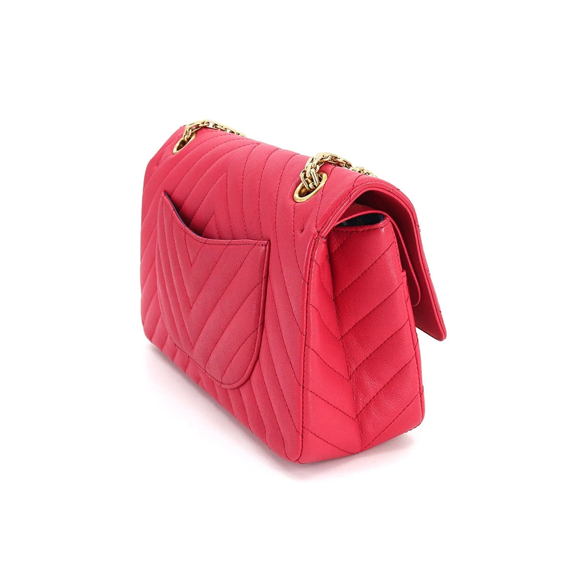 CHANEL 2.55 Chevron V stitch chain shoulder bag leather red A37586 gold metal fittings Bag