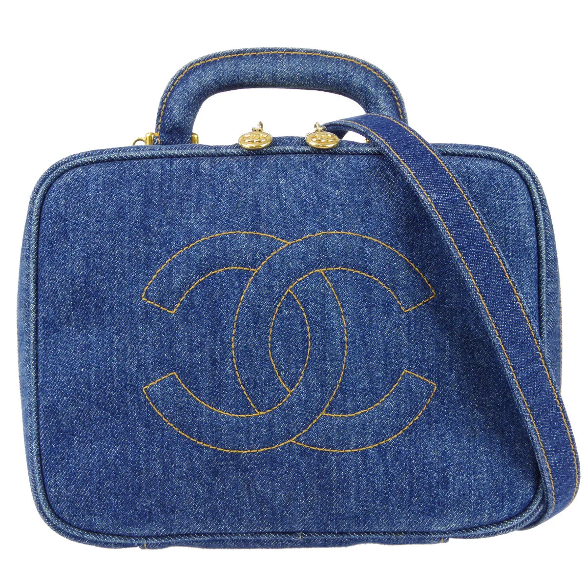 CHANEL 2way Vanity Shoulder Handbag Indigo Denim 78728