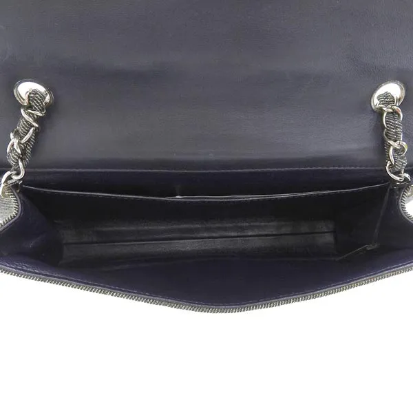 CHANEL Around 2001 Made Denim Chocolate Bar Logo Plate Chain Bag Charcoal Grey